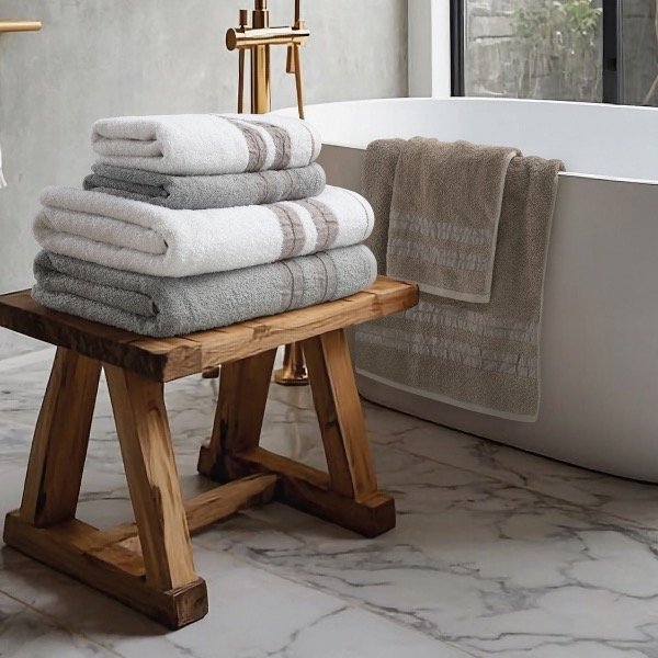 Producto - JUEGO DE TOALLA Y TOALLON LISO CON GUARDA JACQUARD PREMIUM