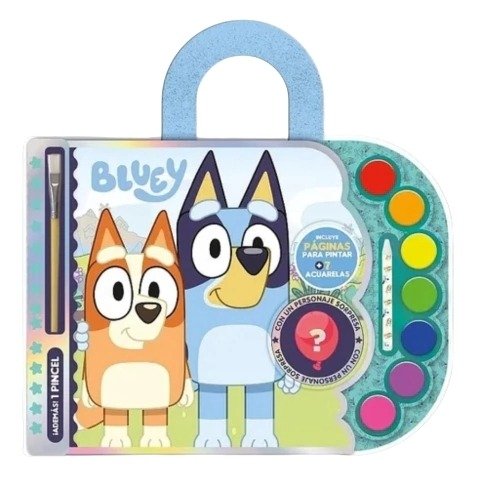 Producto - Libro para pintar anillado con ,7 acuarelas pincel y lápiz de cera bluey