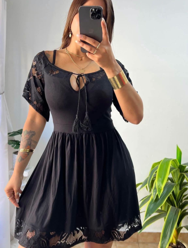 Producto - VESTIDO DE MODAL CON ENCAJE - 0