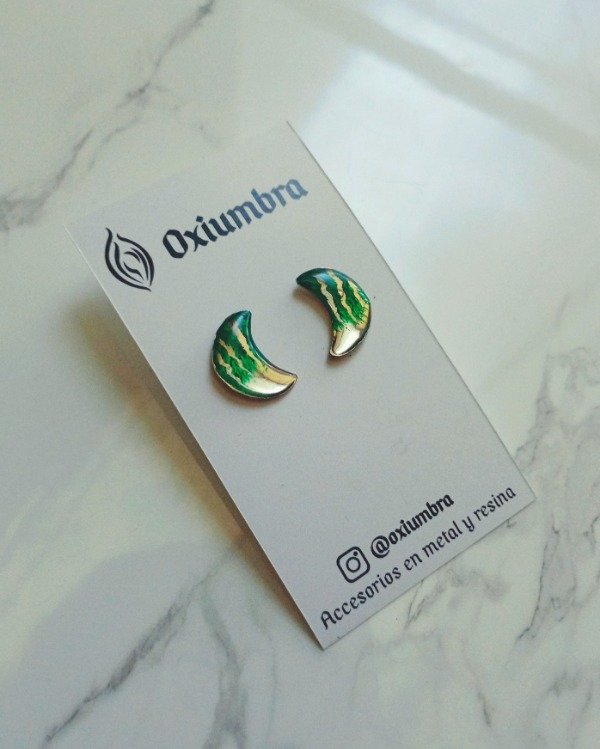Producto - Mini Aretes Luna (plateado y verde)