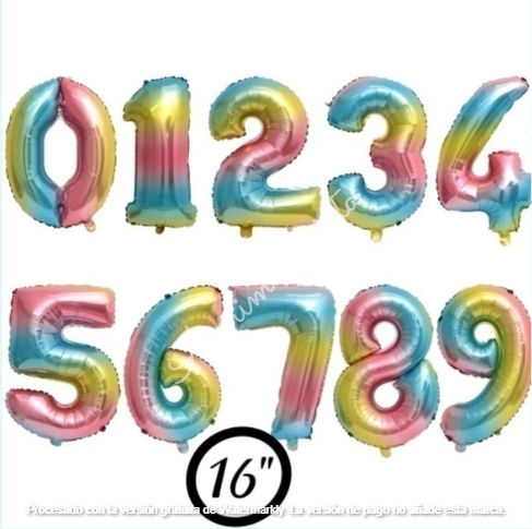 Producto - Globos numeros degrade 16" (35cm aprox.) c/u