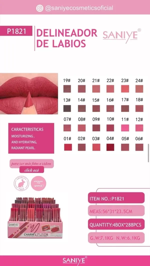 Producto - SANIYE LÁPIZ LABIAL CHARM LIPLINER 24PCS
