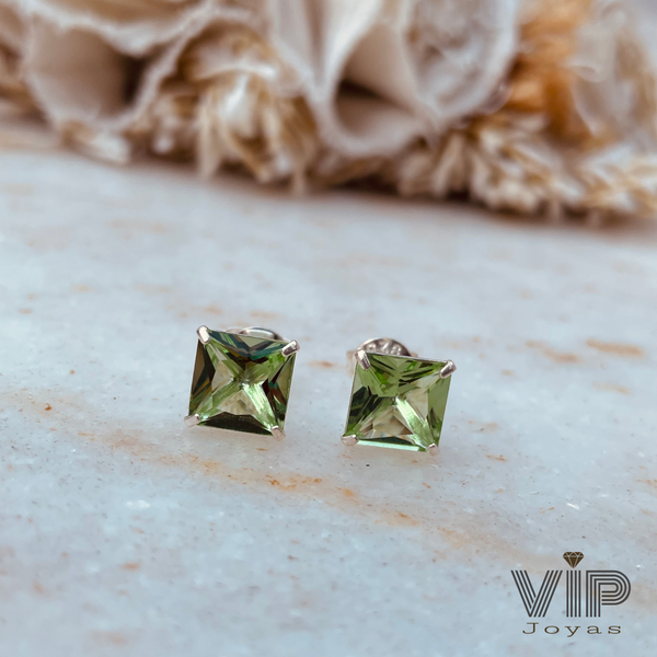 Producto - Aros Zirconia Verde 8mm Plata 925