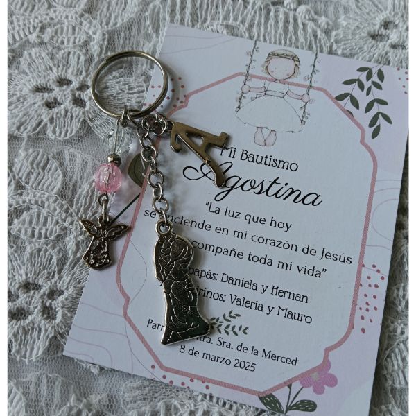 Producto - Llavero Niña mas angelito mas inicial, mas tarjeta personalizada