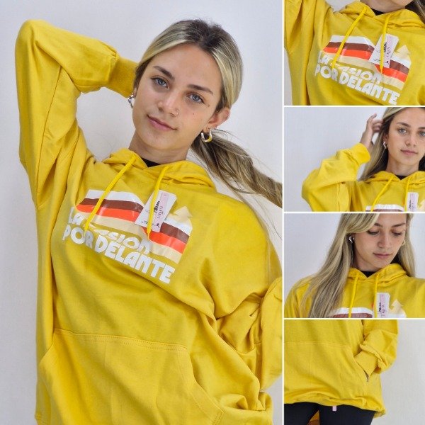 Producto - Canguro OVERSIZE Cibarta MOD Luna Roja amarillo algodon Rustico