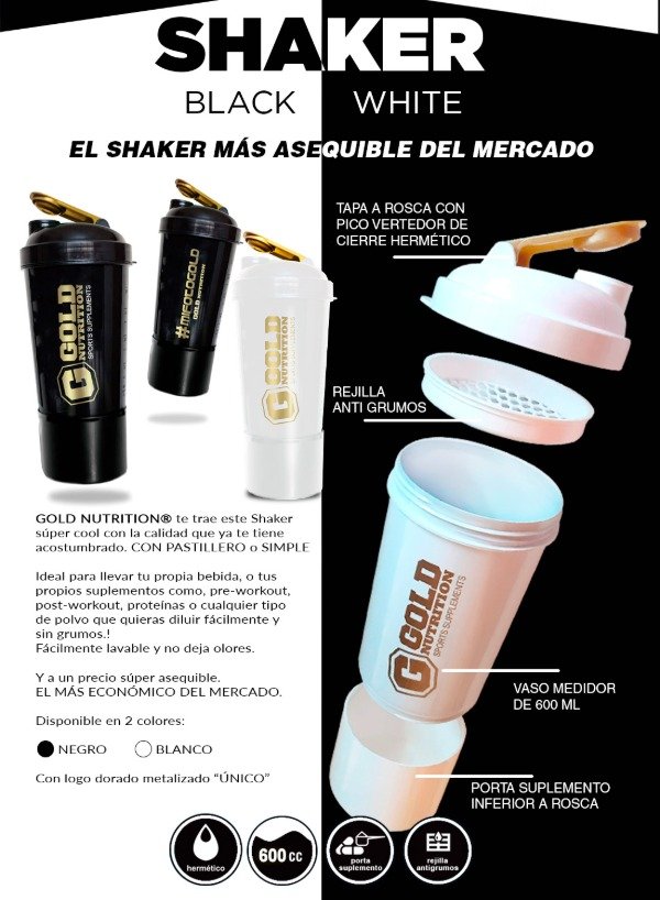 Producto - Shaker 600 Ml Gold Nutrition 2 En 1 Batidos Perfectos! - 3