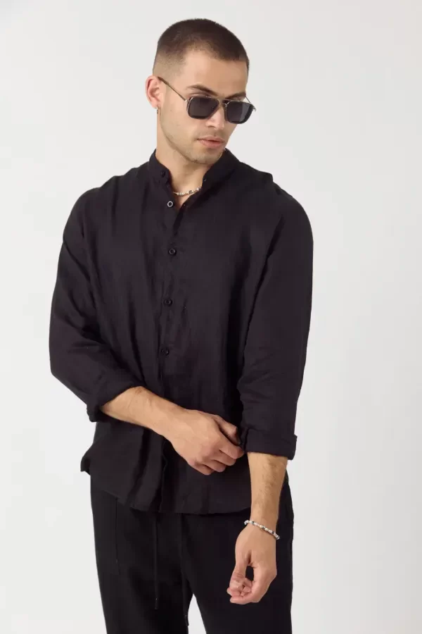 Producto - Camisa de lino Ml Abernet Negro Tascani