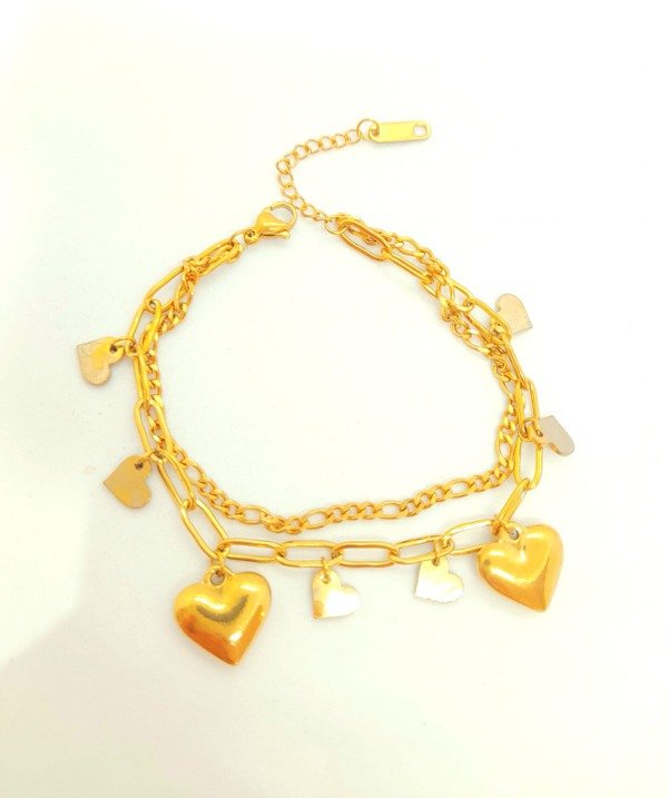 Producto - Pulsera doble con dijes corazones