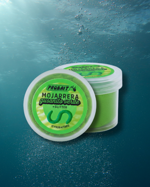 Producto - Probait Mojarrera - gusanito verde + glitter - 50 gramos
