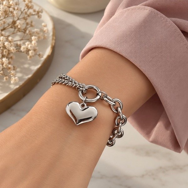 Producto - Pulsera Elizabeth con dije corazón Plateada - 0