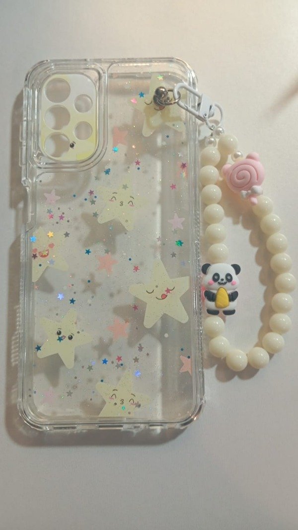 Producto - Funda Transparente Diseño Con Glitter y Cadena Estrellas para Samsung A13