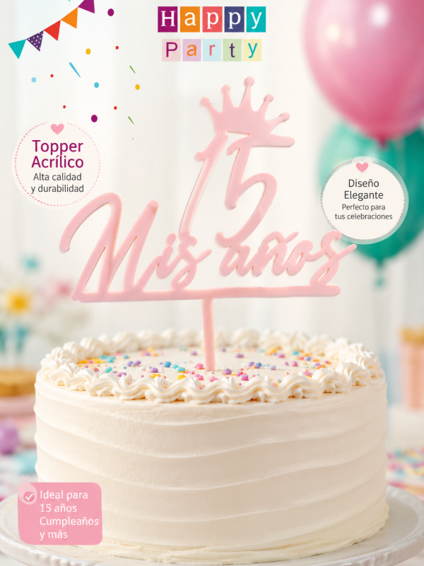 Producto - Topper mis 15 en rosa pastel