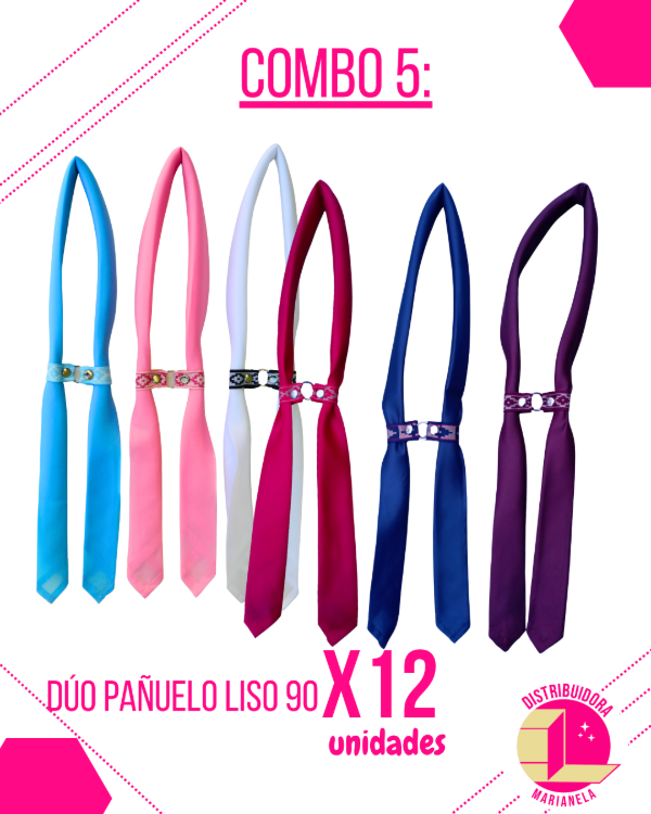 Producto - Combo 5: Dúo pañuelo liso 90 cm - Pack x12