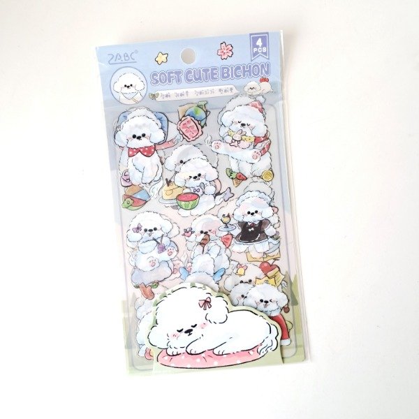 Producto - Set de 4 planchas de stickers PET - Soft Cute Bichon