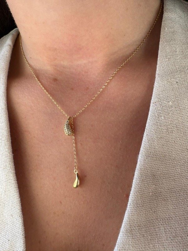 Producto - Collar doble gota - Acero dorado