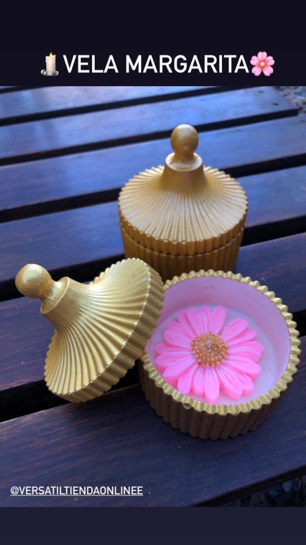 Producto - Vela margarita rosa pimpollo dorado