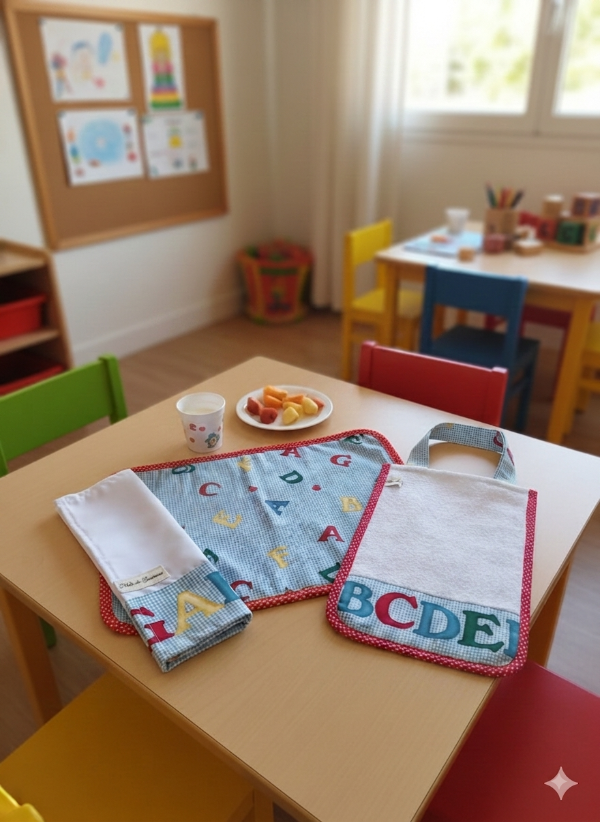 Producto - INDIVIDUAL PARA NIÑOS PLASTIFICADO + SERVILLETA + BABERO "KINDER" - 0