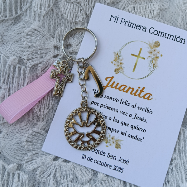 Producto - LLavero Espiritu Santo  mas tarjeta personalizada