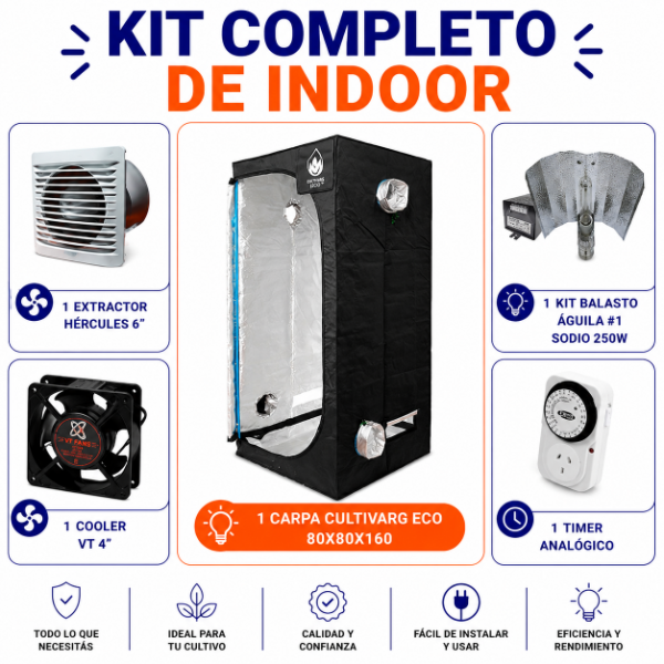 Producto - KIT INDOOR CARPA CULTIVARG ECO 80X80 + KIT SODIO 250W + VENTILACIÓN + TIMMER