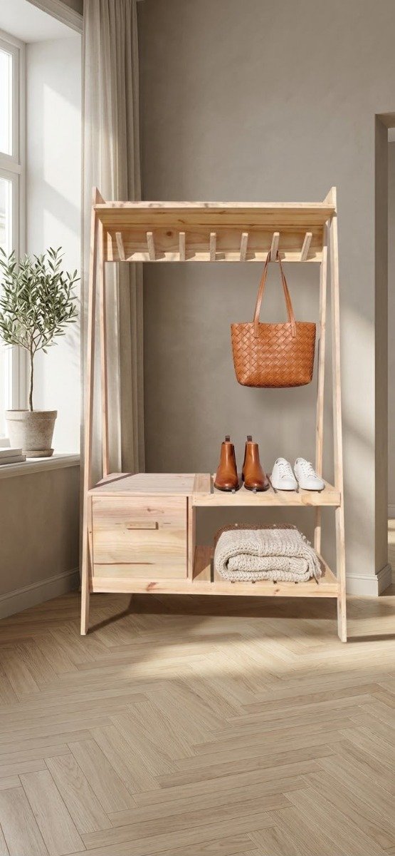 Producto - Rack Organizador Perchero y Zapatero Madera