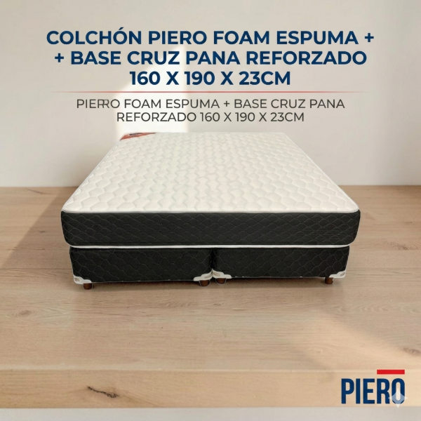 Producto - COLCHÓN PIERO FOAM ESPUMA + BASE CRUZ PANA REFORZADO 160 X 190 X 23CM