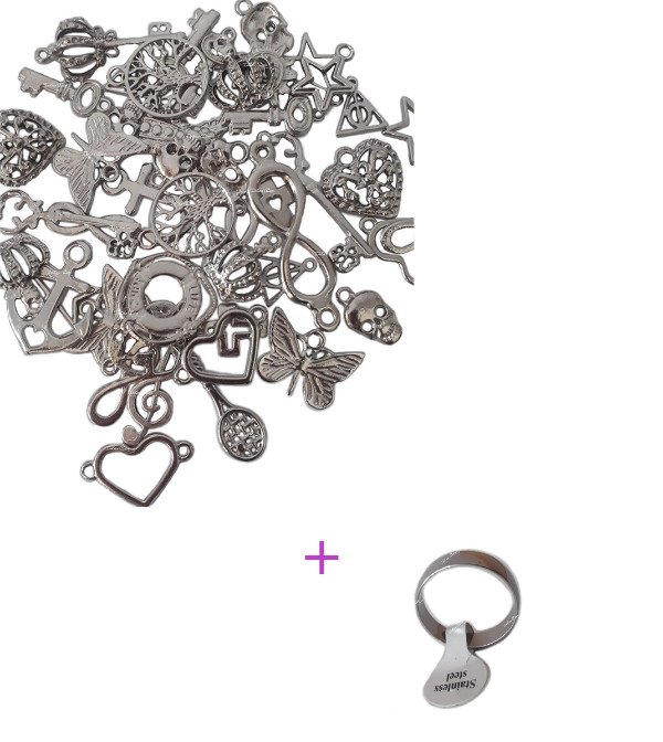 Producto - Dijes Surtidos de metal + 1 Anillo tipo Alianza de Acero