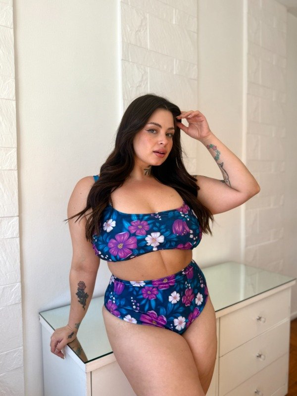 Producto - Culotte tiro alto Oliva vedetina flores violeta