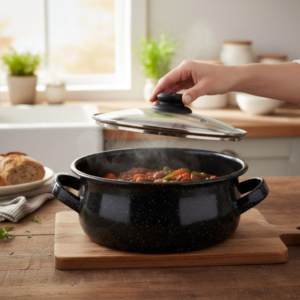Producto - OLLA CACEROLA ENLOZADA VITRIFICADA 24CM TAPA DE VIDRIO JOVIFEL - 0