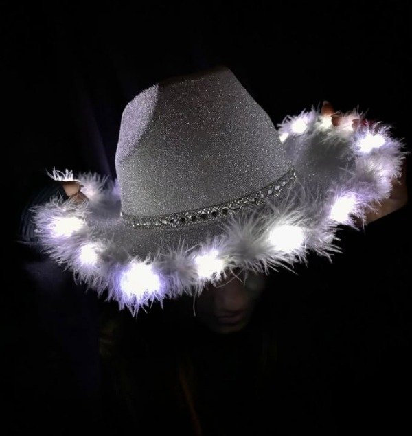 Producto - Sombreros Cowboy Gillter Plumas Led x 1
