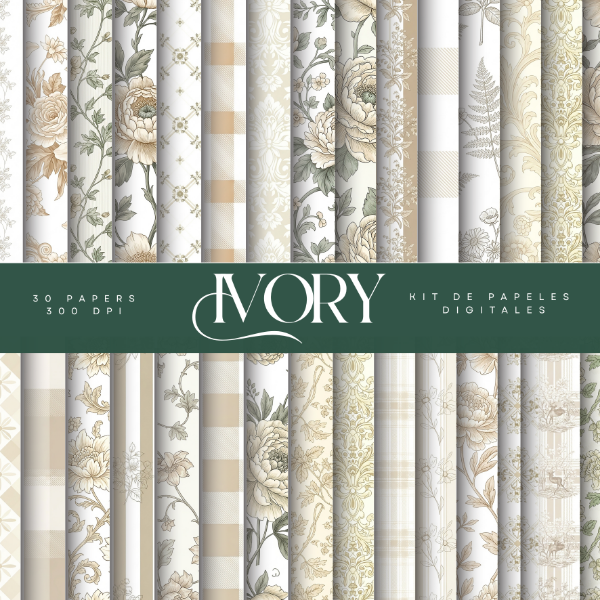 Producto - Archivos digitales: kit de papeles Ivory