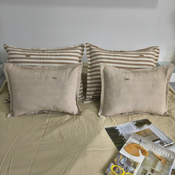 Producto - Combo x4 Almohadones - 50x60 + 40x50 - Crudo con Beige Rayas - Tela Tusor - 0