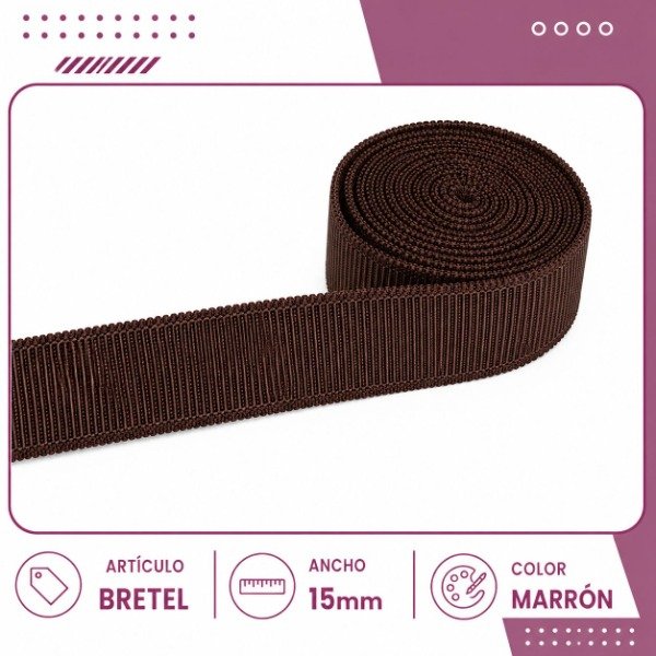Producto - Elástico bretel cápsula marrón 15mm (por metro)