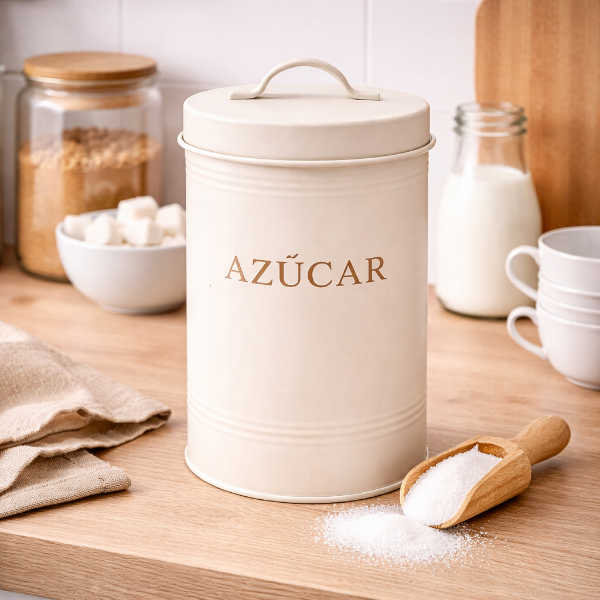 Producto - Lata para Azúcar Vintage de Acero con Tapa Organizador de Cocina Sugar