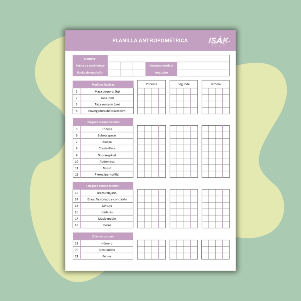 Producto - Planilla antropométrica