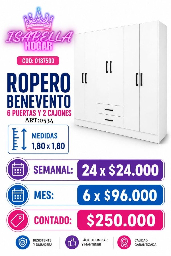 Producto - ROPERO BENEVENTO 6 PUERTAS RICCHEZE