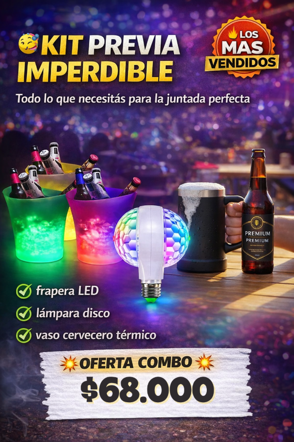 Producto - KIT PREVIA: FRAPERA CON UZ Y BLUETOOTH + VASO TERMICO CERVECERO + FOCO GIRATORIO