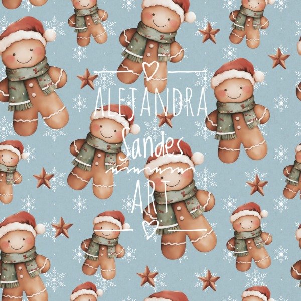 Producto - Tela galletitas de jengibre fondo celeste