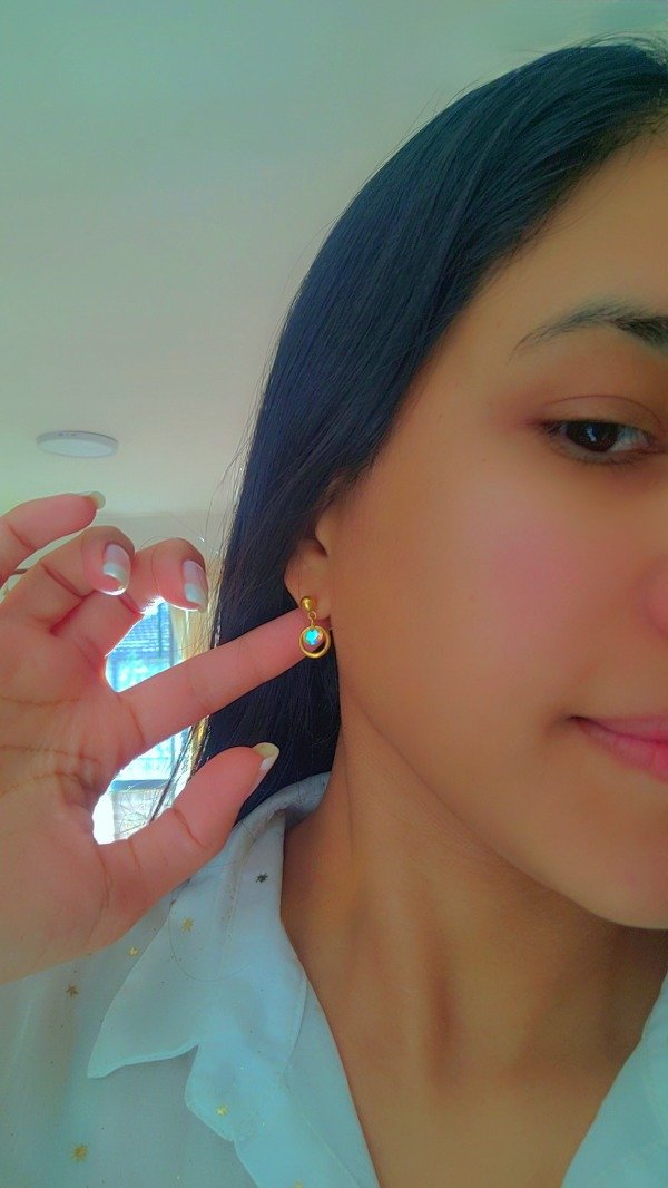 Producto - Aros redondos con cubic colgante de acero dorado - 4