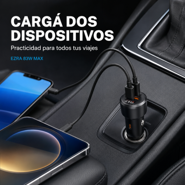 Producto - Cargador Turbo Carga Rapida de Auto de 83W PD65W + QC18W CR80. - 2
