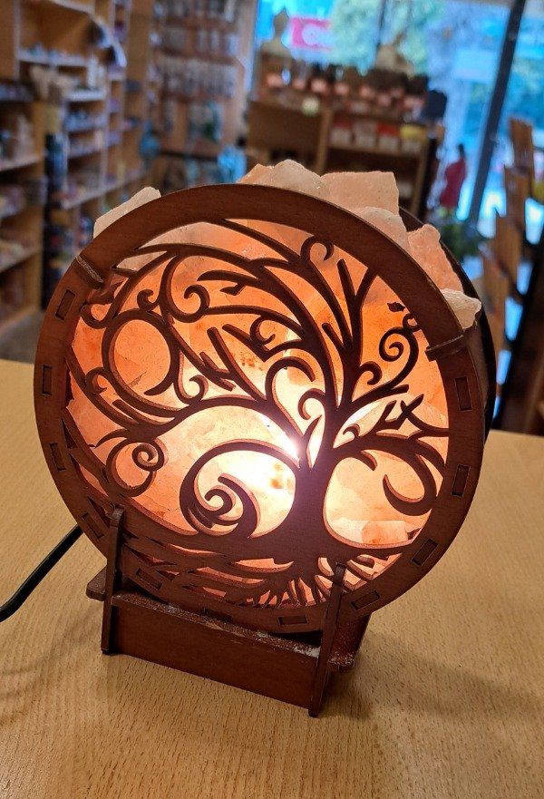 Producto - Lampara de Sal MDF Redonda con base y kit eléctrico 17 cm