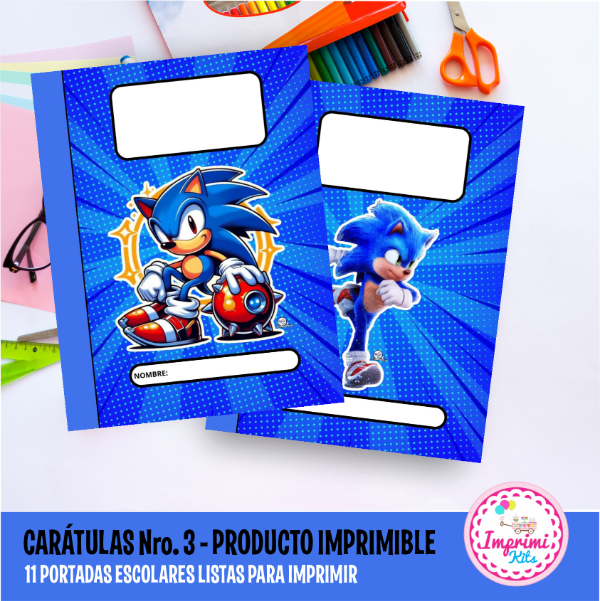 Producto - Carátulas Sonic Imprimibles Carpeta Nro. 3 Separadores Escolares