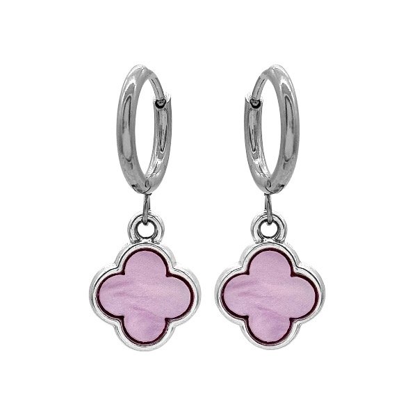 Producto - Aros argolla cubanas de acero quirúrgico con dije - 1.2cm - Flor - Lila
