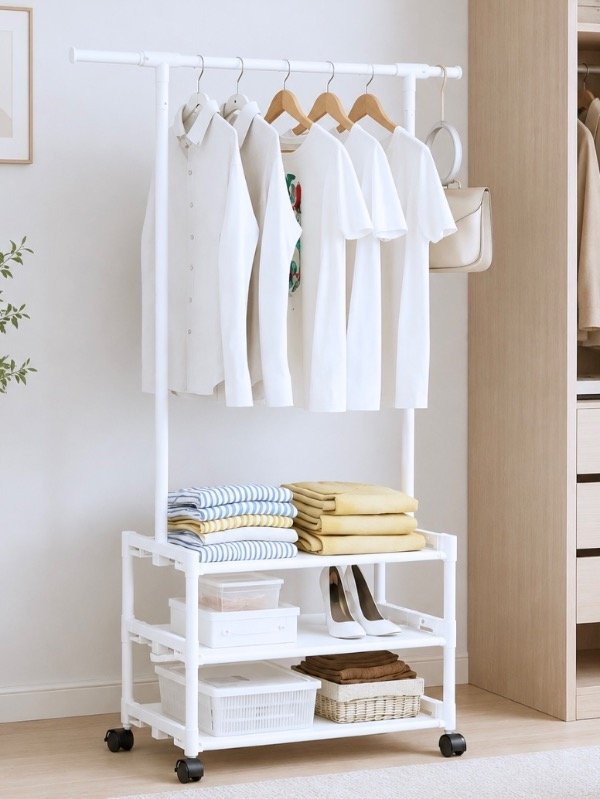 Producto - Organizador perchero con ruedas y estantes