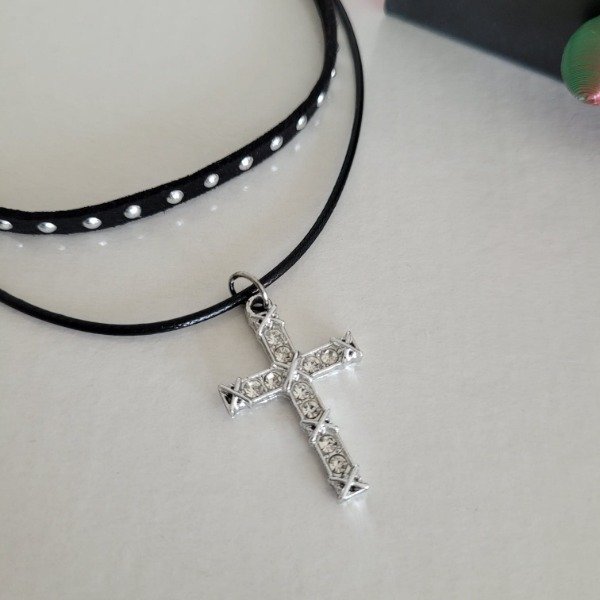 Producto - Shoker Collar Gargantilla Dije Cruz cristales