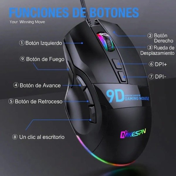 Producto - Mouse Gamer RGB con Cable G6 9 Botones - 1