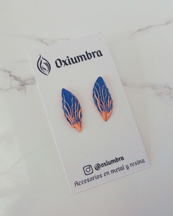Producto - Aretes Hoja (cobre y azul)
