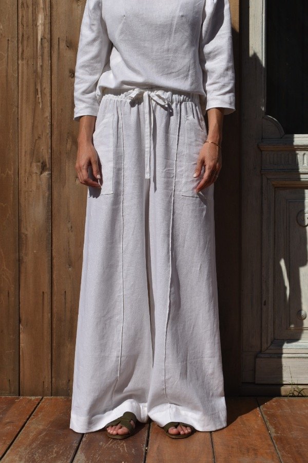 Producto - Pantalón alforzas lino - Blanco