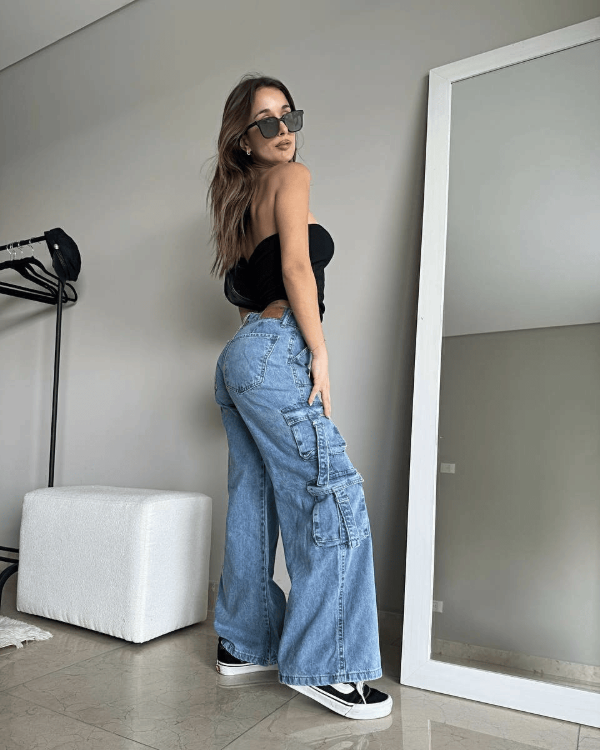 Producto - Jean Cargo Doble Celeste