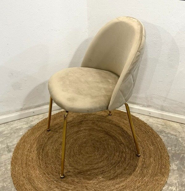 Producto - SILLA PRINCE TAPIZADA PANA VISON CLARO PATA DORADA
