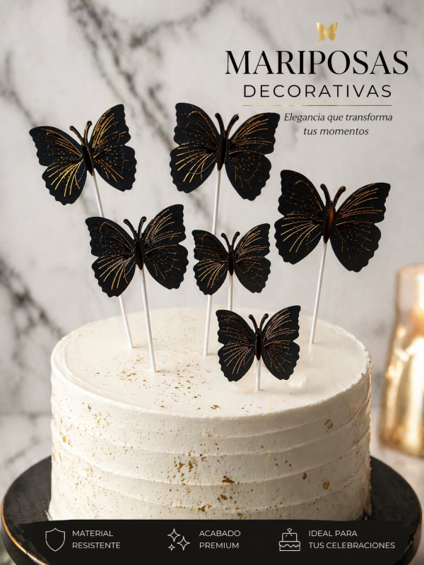 Producto - Set de mariposas  negras con palito x6